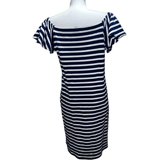 Ralph Lauren Womens Navy & White Striped Off-Shoulder Dress M - Picture 2 of 14